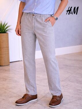 H&M Light Gray Drawstring Linen-Blend Pants
BB10